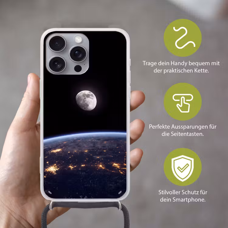 Handyhülle mit Band - Erde – Nacht – Weltraum - Aarde - Nacht - Ruimte Hoesje iPhone 16 Pro Max met koord klein