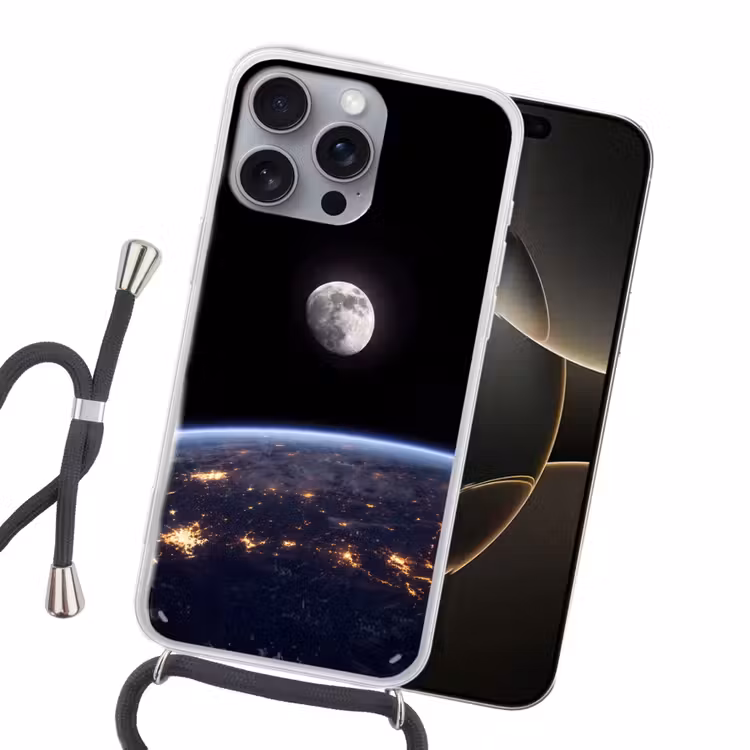 Handyhülle mit Band - Erde – Nacht – Weltraum - Aarde - Nacht - Ruimte Hoesje iPhone 16 Pro Max met koord klein