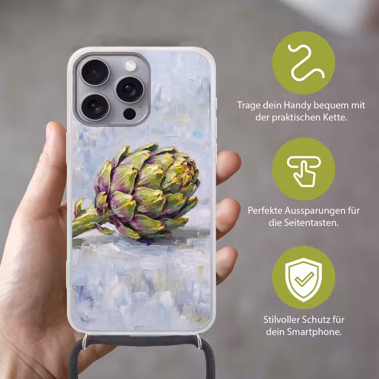 Handyhülle mit Band - Essen – Artischocke – Modern - Eten - Artisjok - Modern Hoesje iPhone 16 Pro Max met koord klein
