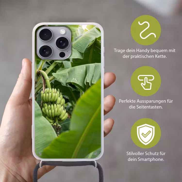 Eten - Bananen - Plantage - Groen Hoesje iPhone 16 Pro Max met koord klein -sfeer2_DE