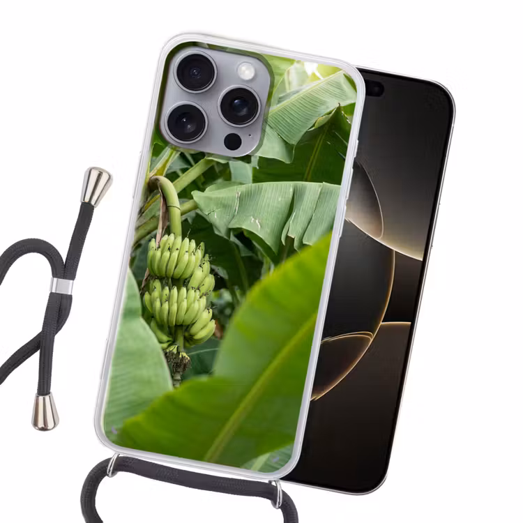 Eten - Bananen - Plantage - Groen Hoesje iPhone 16 Pro Max met koord klein -sfeer1