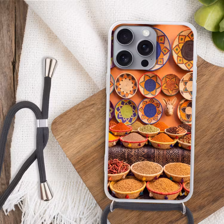 Handyhülle mit Band - Essen – Farbenfroh – Kultur - Eten - Kleurrijk - Cultuur Hoesje iPhone 16 Pro Max met koord klein