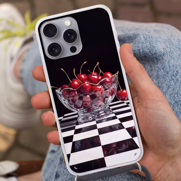 Handyhülle mit Band - Essen – Kirschen – Rot - Eten - Kersen - Rood Hoesje iPhone 16 Pro Max met koord klein