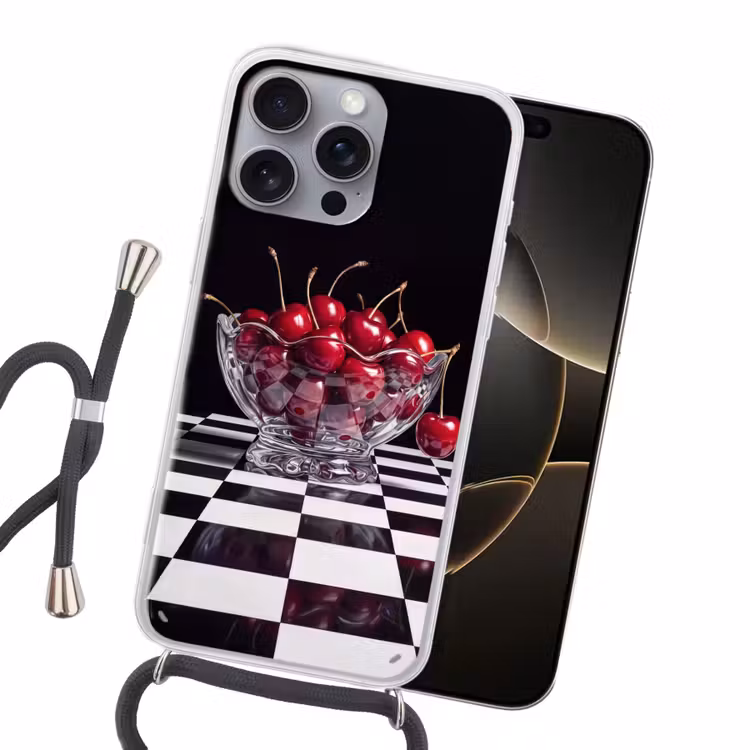 Handyhülle mit Band - Essen – Kirschen – Rot - Eten - Kersen - Rood Hoesje iPhone 16 Pro Max met koord klein