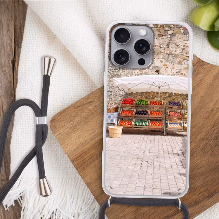 Handyhülle mit Band - Essen – Markt – Frisch - Eten - Markt - Vers Hoesje iPhone 16 Pro Max met koord klein