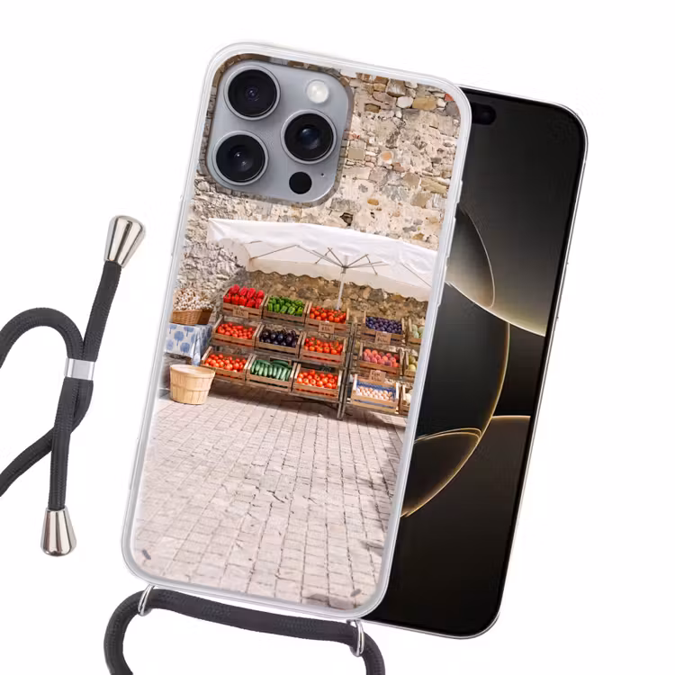 Handyhülle mit Band - Essen – Markt – Frisch - Eten - Markt - Vers Hoesje iPhone 16 Pro Max met koord klein