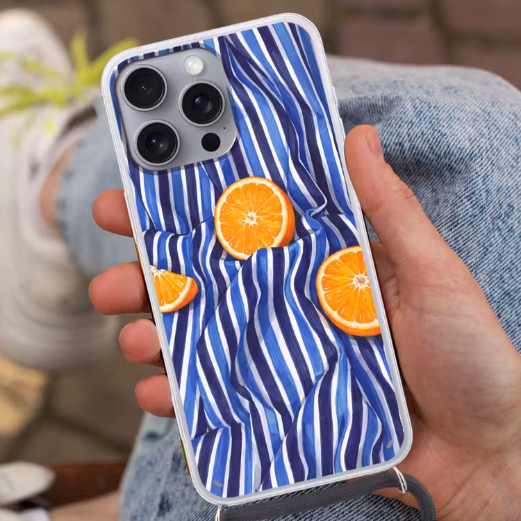 Handyhülle mit Band - Essen – Obst – Orange - Eten - Fruit - Oranje Hoesje iPhone 16 Pro Max met koord klein