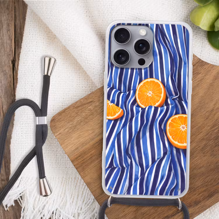 Handyhülle mit Band - Essen – Obst – Orange - Eten - Fruit - Oranje Hoesje iPhone 16 Pro Max met koord klein
