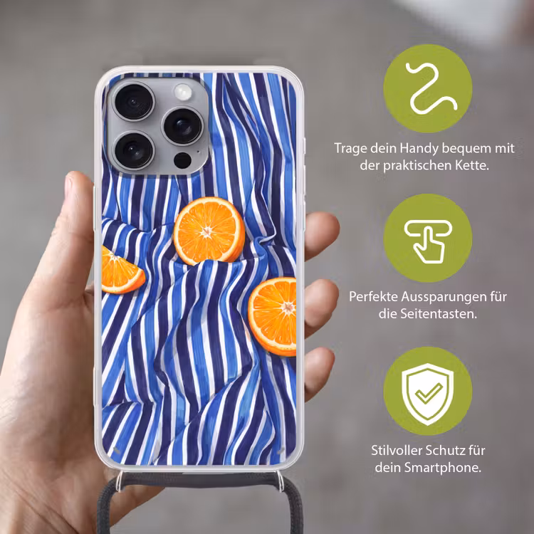 Handyhülle mit Band - Essen – Obst – Orange - Eten - Fruit - Oranje Hoesje iPhone 16 Pro Max met koord klein