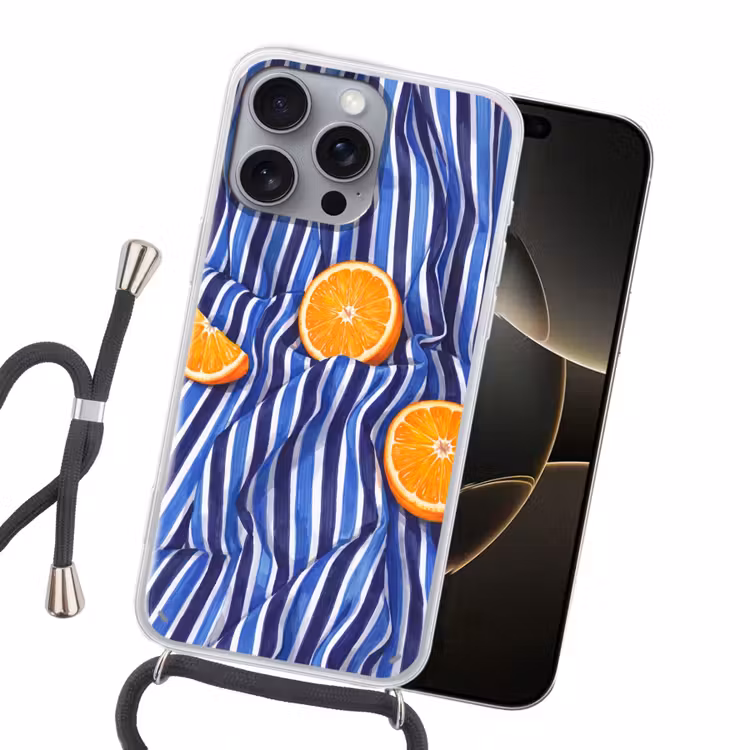 Handyhülle mit Band - Essen – Obst – Orange - Eten - Fruit - Oranje Hoesje iPhone 16 Pro Max met koord klein