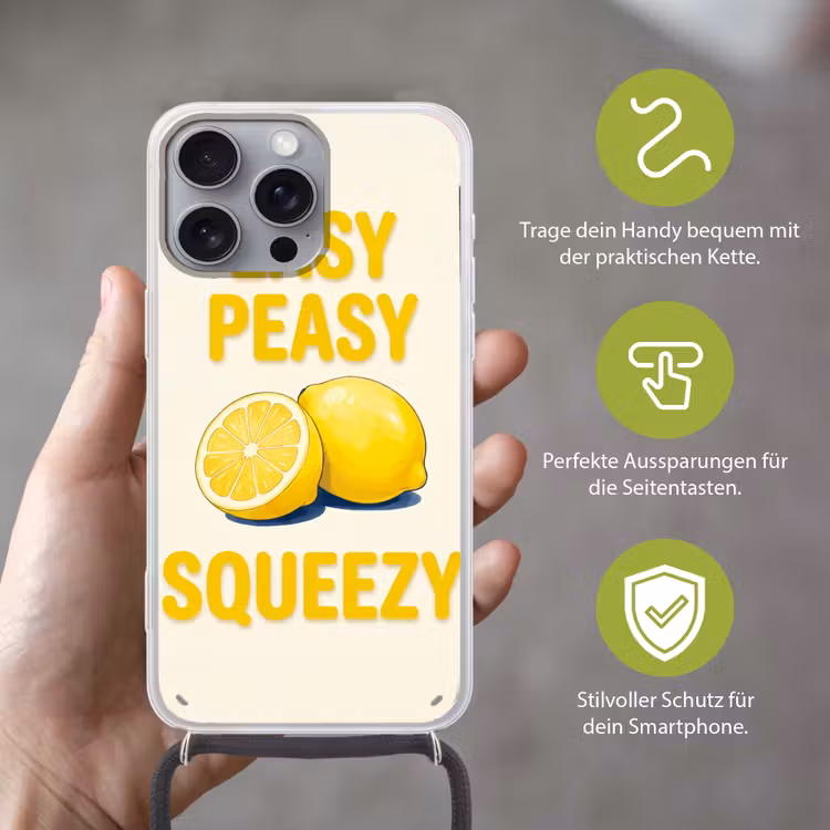 Eten - Citroenen - Keuken - Illustratie - Geel Hoesje iPhone 16 Pro Max met koord klein -sfeer2_DE