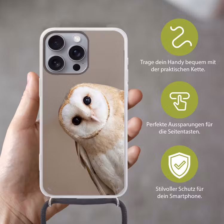 Uil - Bruin - Wit Hoesje iPhone 16 Pro Max met koord klein -sfeer2_DE