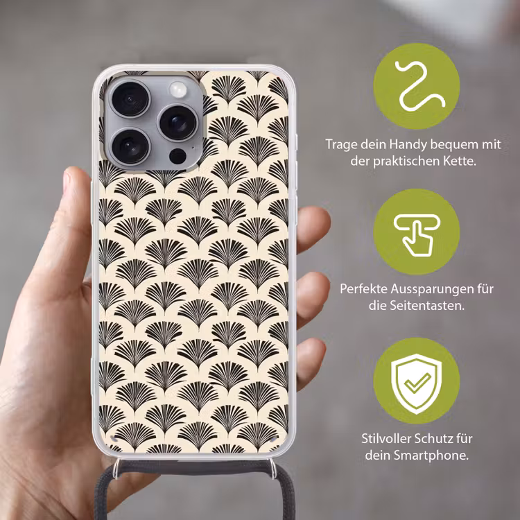 Waaiers - Botanisch - Zwart - Beige Hoesje iPhone 16 Pro Max met koord klein 804 -sfeer2_DE