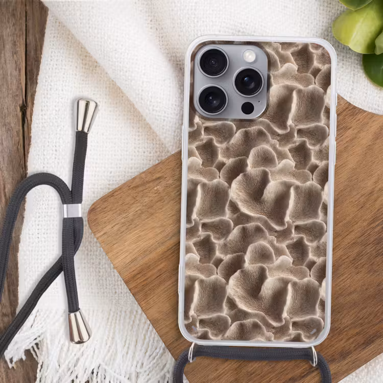 Waaiervorm - Beige - Vezel textuur Hoesje iPhone 16 Pro Max met koord klein 804 -sfeer4