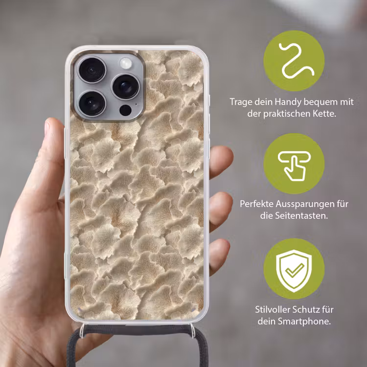 Waaierstructuren - Beige - Vezeltextuur Hoesje iPhone 16 Pro Max met koord klein 804 -sfeer2_DE