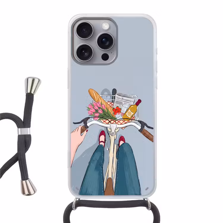 Fiets - Picknick - Zomer - Illustratie Hoesje iPhone 16 Pro Max met koord klein -3d