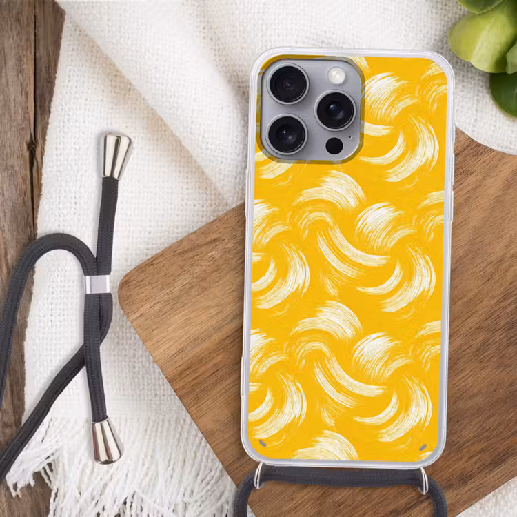 Verfstreken - Abstract - Dynamisch - Geel Hoesje iPhone 16 Pro Max met koord klein 804 -sfeer4