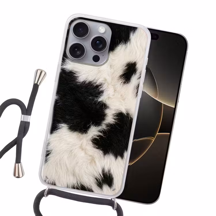 Bont - Textuur - Zwart - Wit Hoesje iPhone 16 Pro Max met koord klein -sfeer1