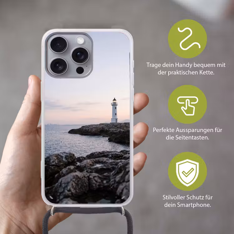 Rotsen - Vuurtoren - Wit Hoesje iPhone 16 Pro Max met koord klein -sfeer2_DE