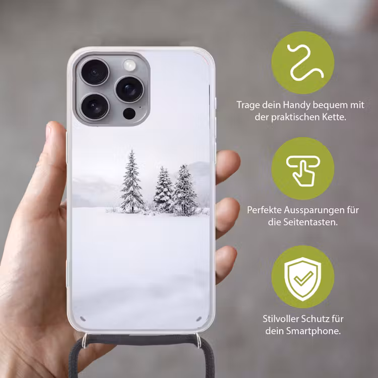 Fijnsparren - Sneeuw - Winter - Landschap - Stilte Hoesje iPhone 16 Pro Max met koord klein -sfeer2_DE
