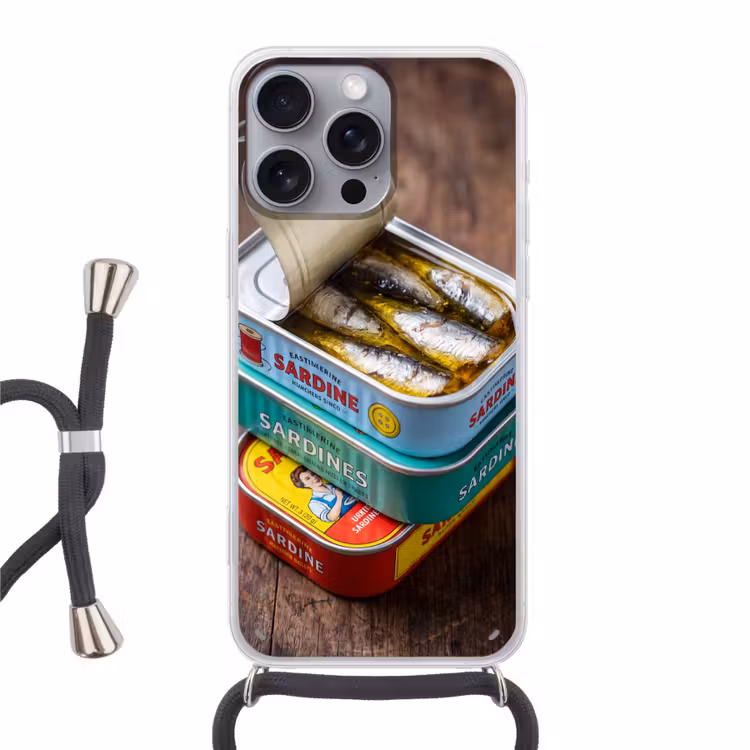 Handyhülle mit Band - Fisch – Dosen – Küche - Vis - Blikjes - Keuken Hoesje iPhone 16 Pro Max met koord klein