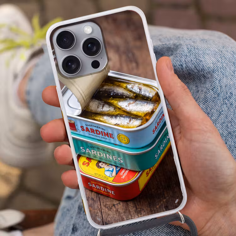 Handyhülle mit Band - Fisch – Dosen – Küche - Vis - Blikjes - Keuken Hoesje iPhone 16 Pro Max met koord klein