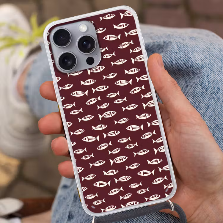 Vissen - Grafisch - Patroon - Donker Hoesje iPhone 16 Pro Max met koord klein 804 -sfeer3