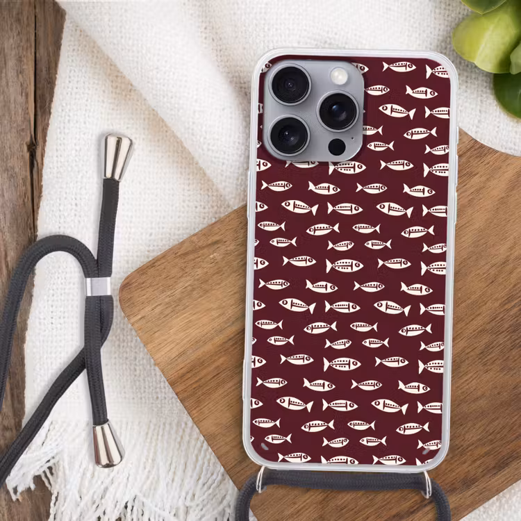 Vissen - Grafisch - Patroon - Donker Hoesje iPhone 16 Pro Max met koord klein 804 -sfeer4