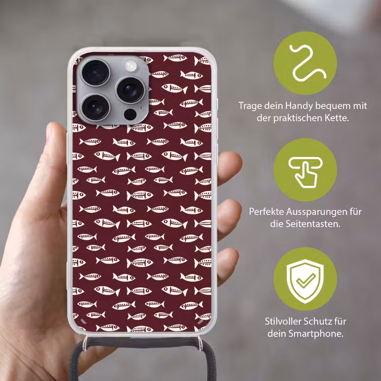 Vissen - Grafisch - Patroon - Donker Hoesje iPhone 16 Pro Max met koord klein 804 -sfeer2_DE
