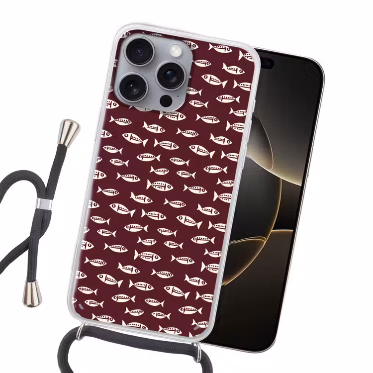 Vissen - Grafisch - Patroon - Donker Hoesje iPhone 16 Pro Max met koord klein 804 -sfeer1