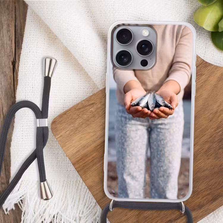 Handyhülle mit Band - Fisch – Hände – Natur - Vis - Handen - Natuur Hoesje iPhone 16 Pro Max met koord klein