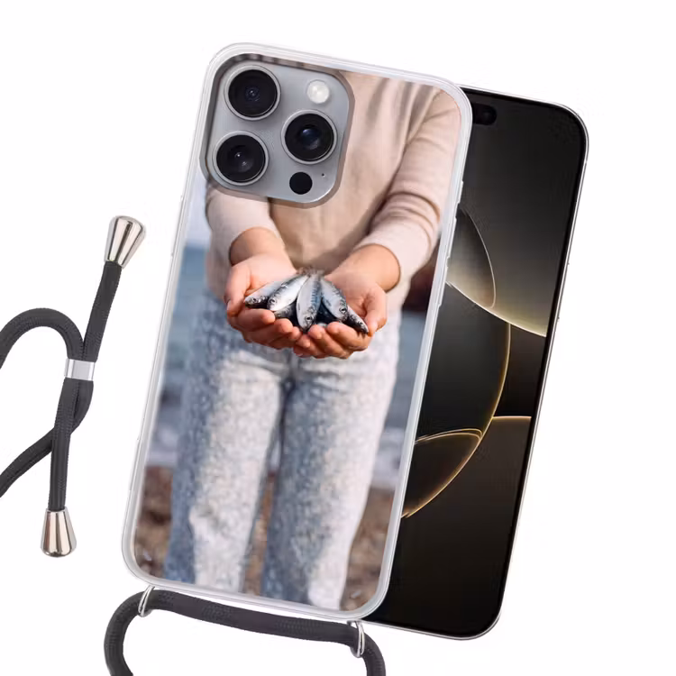Handyhülle mit Band - Fisch – Hände – Natur - Vis - Handen - Natuur Hoesje iPhone 16 Pro Max met koord klein