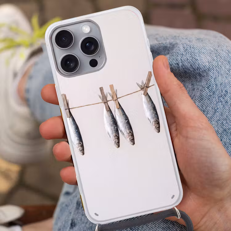 Handyhülle mit Band - Fisch – Hängend – Essen - Vis - Hangend - Eten Hoesje iPhone 16 Pro Max met koord klein