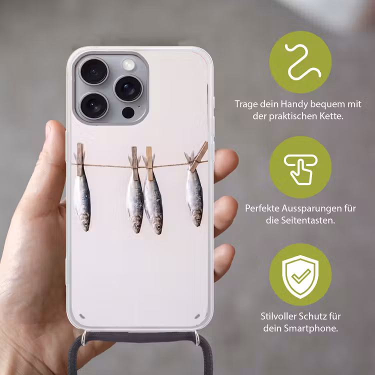 Handyhülle mit Band - Fisch – Hängend – Essen - Vis - Hangend - Eten Hoesje iPhone 16 Pro Max met koord klein