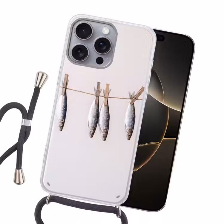 Handyhülle mit Band - Fisch – Hängend – Essen - Vis - Hangend - Eten Hoesje iPhone 16 Pro Max met koord klein