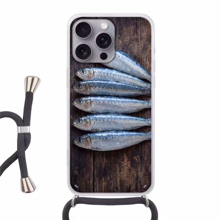 Handyhülle mit Band - Fisch – Holz – Essen - Vis - Hout - Eten Hoesje iPhone 16 Pro Max met koord klein