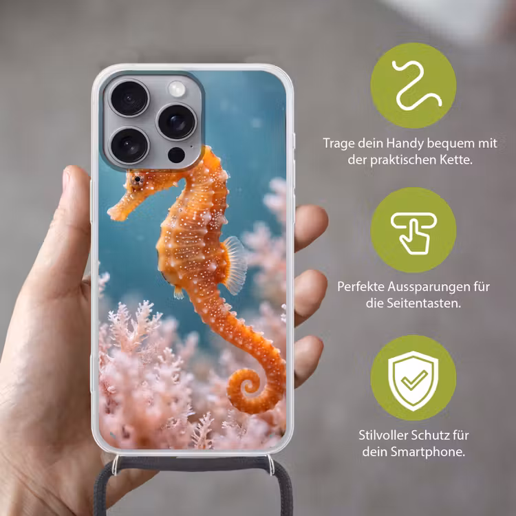 Vis - Koraal - Oceaan - Macro - Oranje Hoesje iPhone 16 Pro Max met koord klein -sfeer2_DE