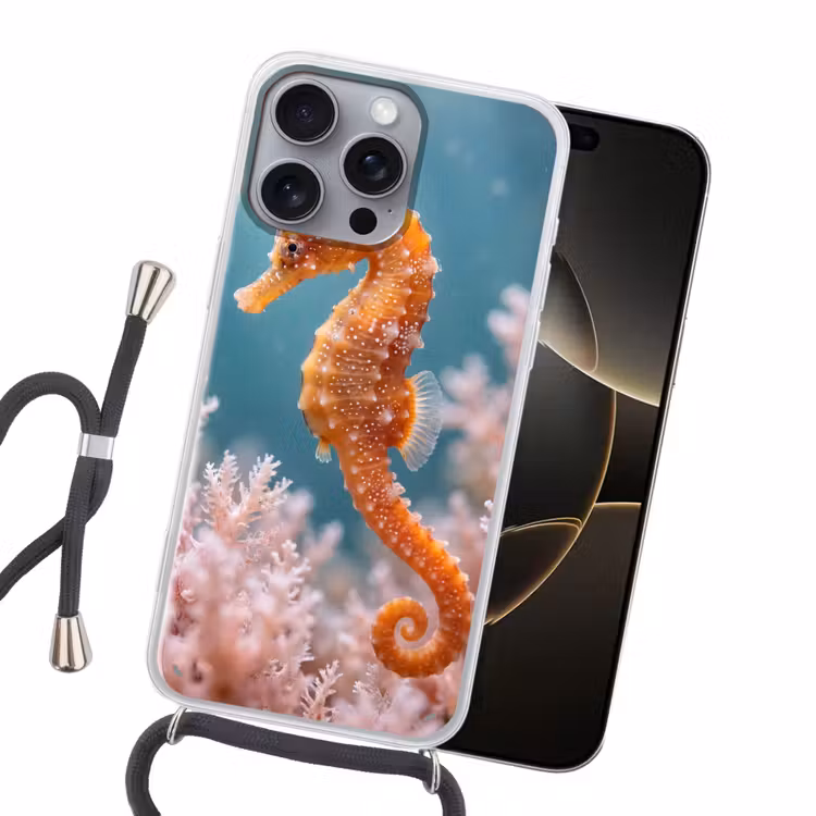 Vis - Koraal - Oceaan - Macro - Oranje Hoesje iPhone 16 Pro Max met koord klein -sfeer1