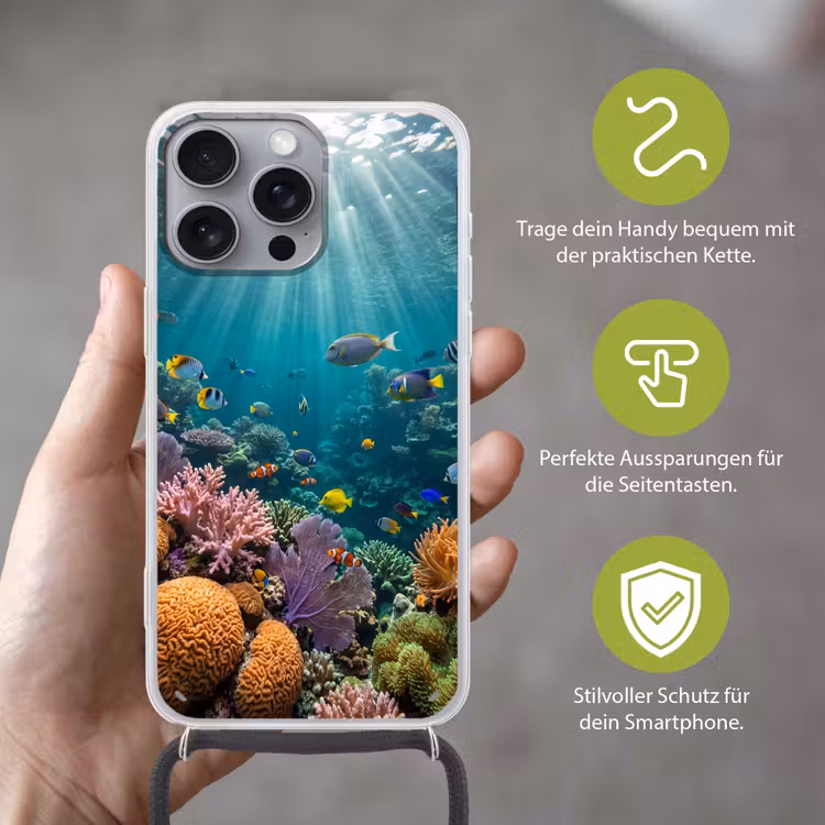 Vis - Koraal - Oceaan - Natuur - Kleurrijk Hoesje iPhone 16 Pro Max met koord klein -sfeer2_DE
