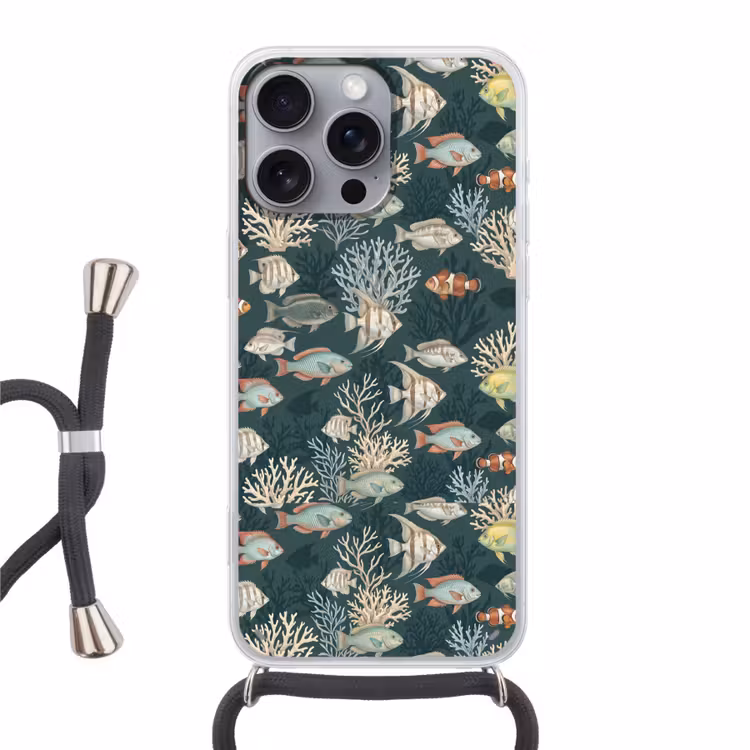 Vis - Koraal - Onderwater - Illustratie Hoesje iPhone 16 Pro Max met koord klein -3d