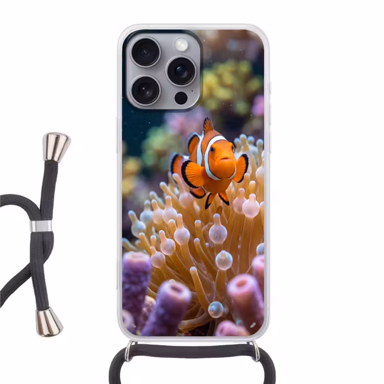 Vis - Koraal - Onderwater - Oranje - Dieren Hoesje iPhone 16 Pro Max met koord klein -3d