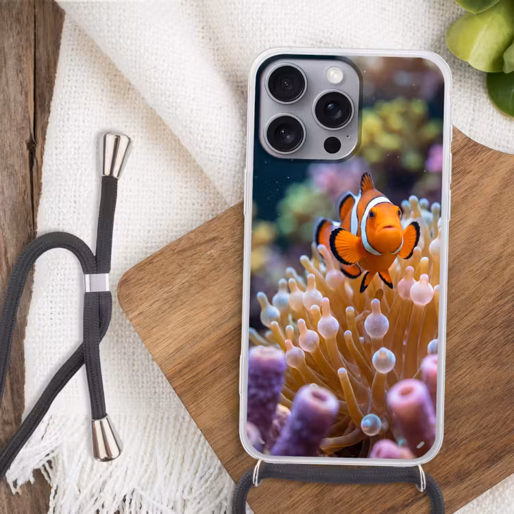 Vis - Koraal - Onderwater - Oranje - Dieren Hoesje iPhone 16 Pro Max met koord klein -sfeer4