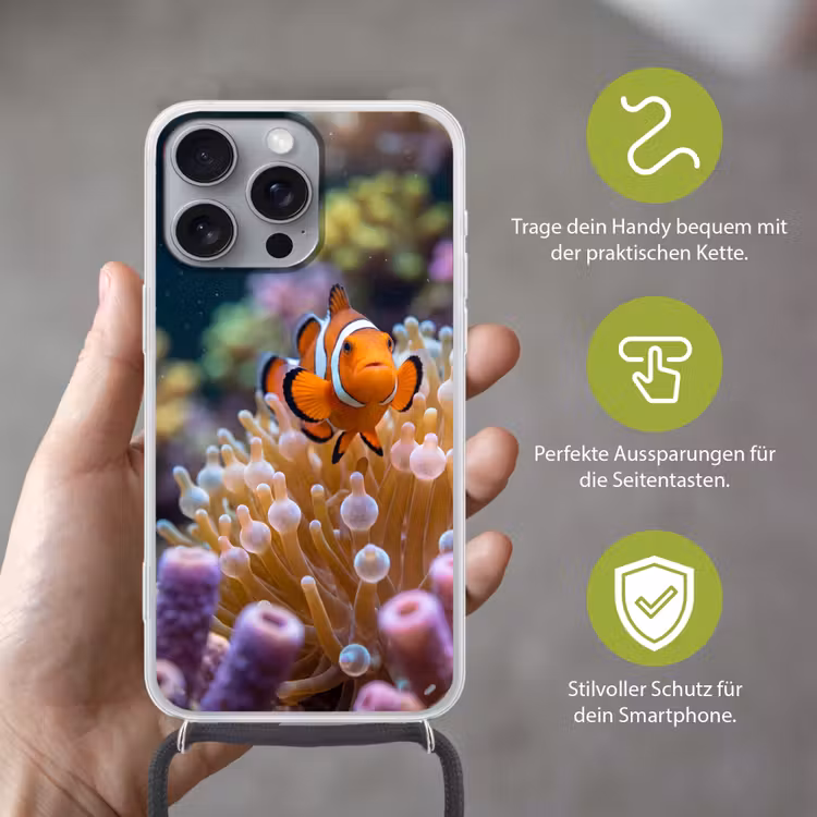 Vis - Koraal - Onderwater - Oranje - Dieren Hoesje iPhone 16 Pro Max met koord klein -sfeer2_DE