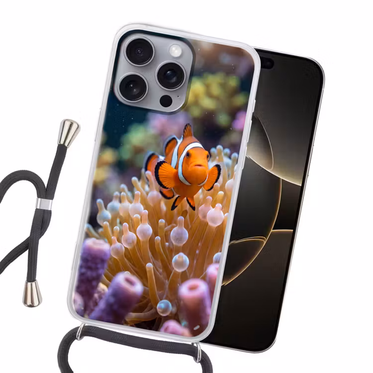 Vis - Koraal - Onderwater - Oranje - Dieren Hoesje iPhone 16 Pro Max met koord klein -sfeer1