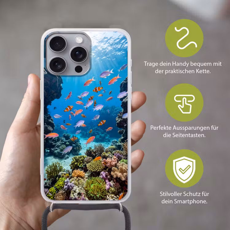 Vis - Koraalrif - Onderwater - Levendig - Blauw Hoesje iPhone 16 Pro Max met koord klein -sfeer2_DE