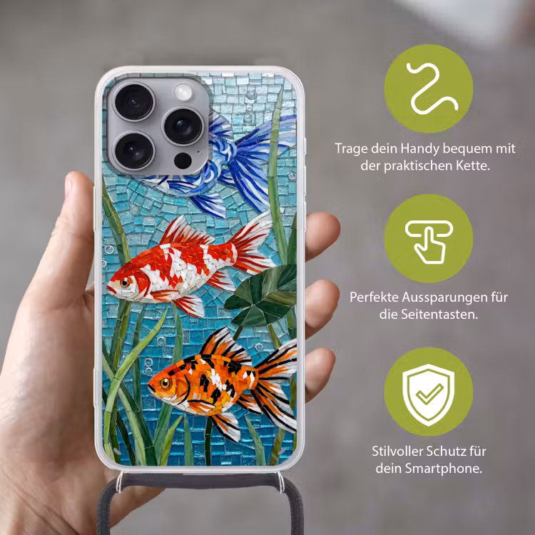 Vis - Mozaïek - Onderwater - Kleurrijk - Dieren Hoesje iPhone 16 Pro Max met koord klein -sfeer2_DE