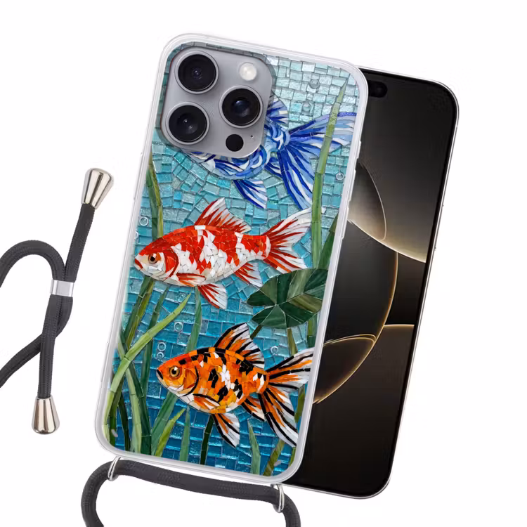 Vis - Mozaïek - Onderwater - Kleurrijk - Dieren Hoesje iPhone 16 Pro Max met koord klein -sfeer1