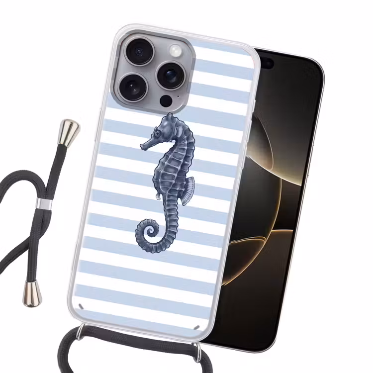 Vis - Oceaan - Illustratie - Blauw - Strepen Hoesje iPhone 16 Pro Max met koord klein -sfeer1
