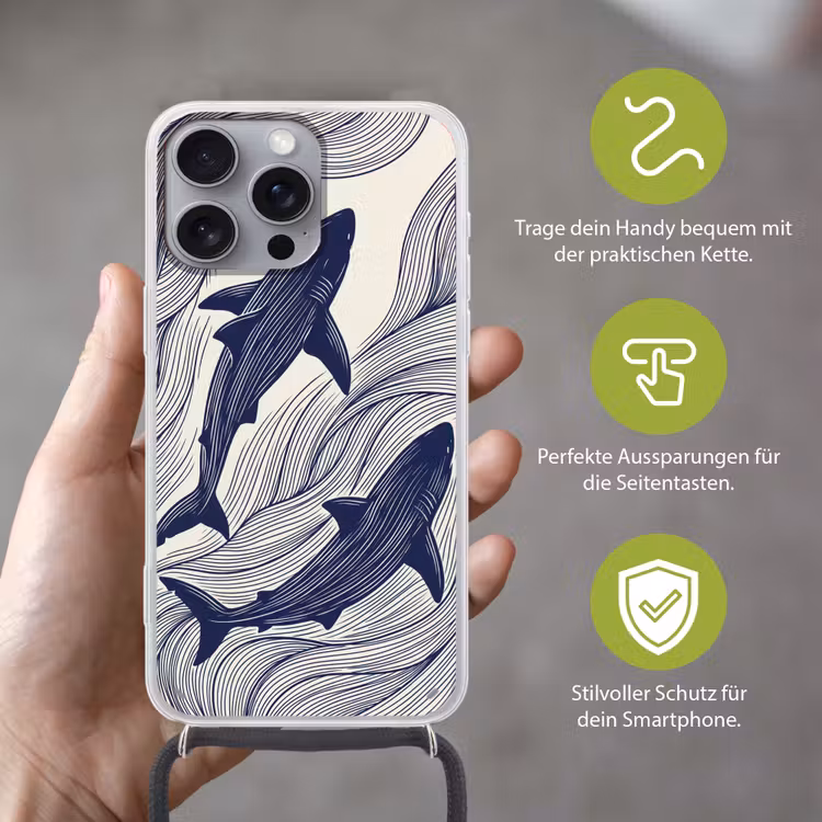 Vis - Oceaan - Lijntekening - Blauw - Dieren Hoesje iPhone 16 Pro Max met koord klein -sfeer2_DE
