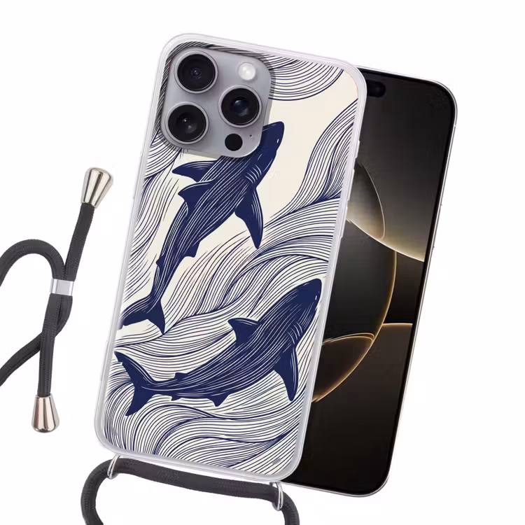 Vis - Oceaan - Lijntekening - Blauw - Dieren Hoesje iPhone 16 Pro Max met koord klein -sfeer1